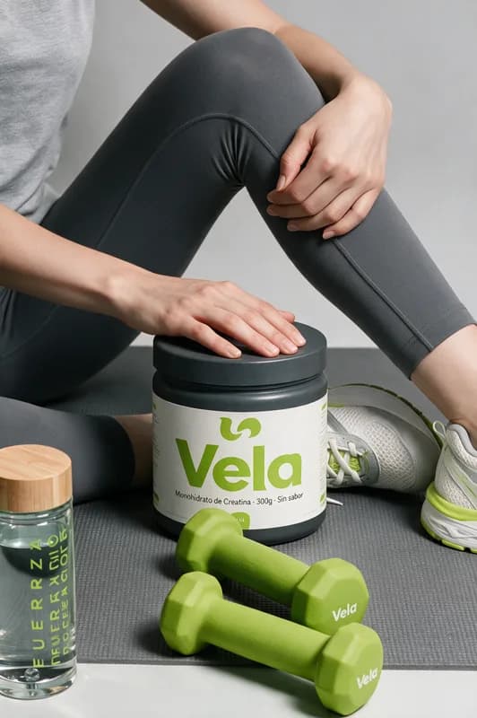 Bote de proteína con mancuernas y zapatillas