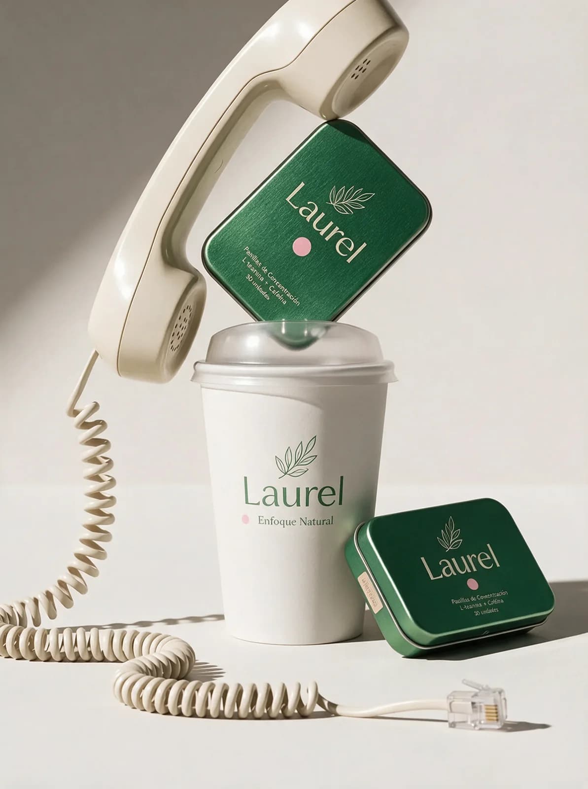 Dispositivo con teléfono retro y vaso